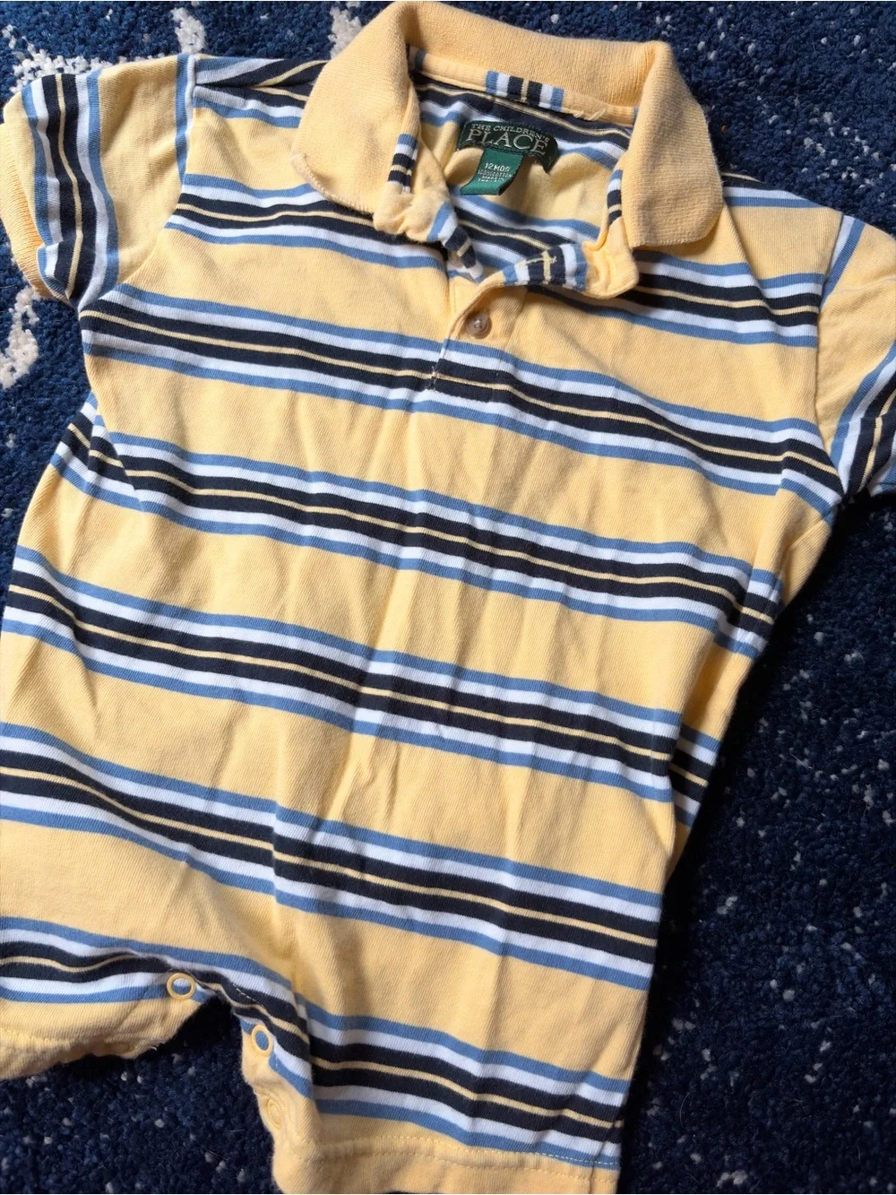90s Style Vintage Children’s Place Yellow & Blue Striped Polo Romper